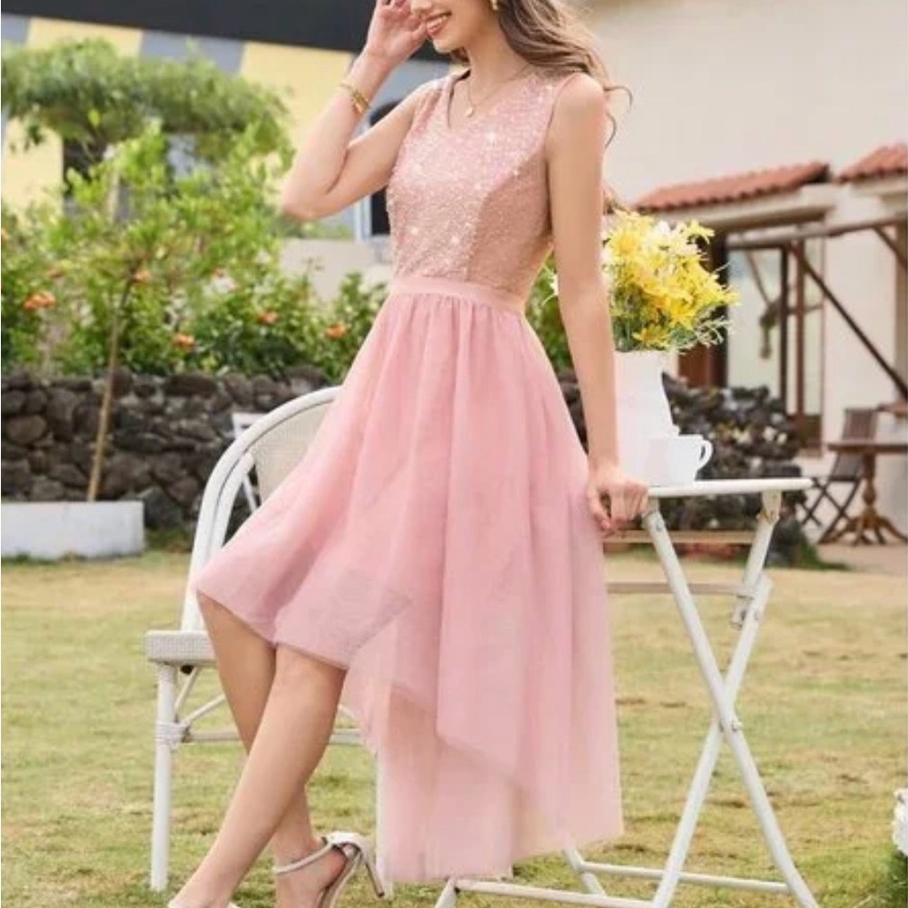 NWT Berylove Pink Sleeveless High Low Prom Formal Dress